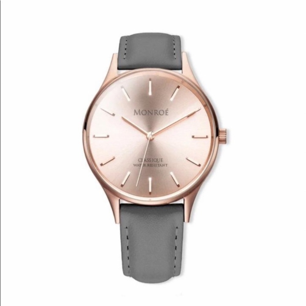 NIB MONROÉ SOLÉROSE 💖 - CHARCOAL 🩶 LEATHER WATCH, OS, BNIB